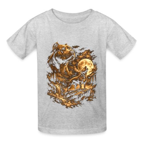 Pit Bull Howling Moon Fantasy Forest Tee - Heavyweight Kid's T-Shirt