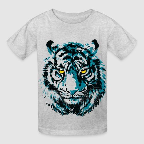 Colorful Turquoise Tiger Head Portrait Drawing - Heavyweight Kid's T-Shirt