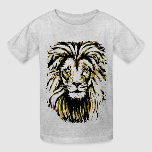 Yellow Lion Head Portrait Drawing - Lion Face - Heavyweight Kid's T-Shirt