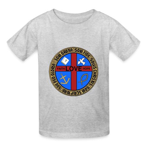 Five Solas Faith Hope Love Shirt–Christian Symbols - Heavyweight Kid's T-Shirt
