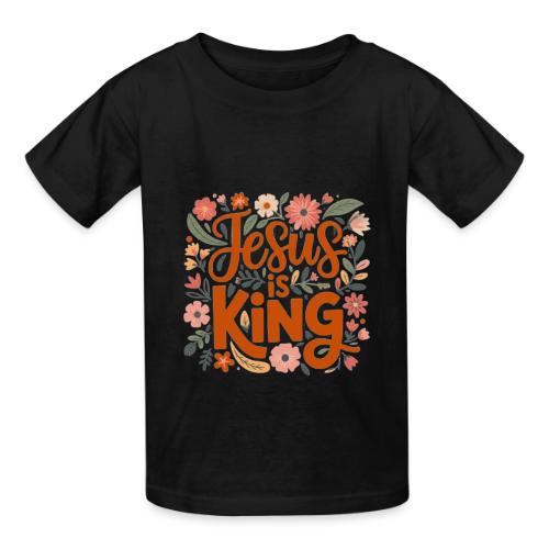 Jesus Is King – Floral Christian Typography Design - Heavyweight Kid's T-Shirt