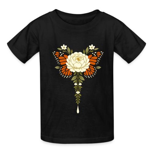 Monarch Butterfly Floral Botanical Art - Heavyweight Kid's T-Shirt