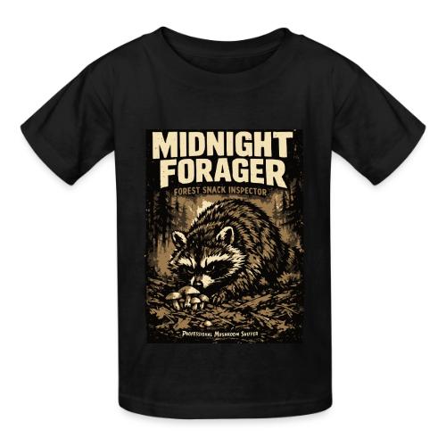 Midnight Forager Raccoon Mushroom Hunter - Heavyweight Kid's T-Shirt