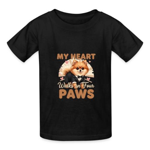 My Heart Walks on Four Paws – Pomeranian tee - Heavyweight Kid's T-Shirt