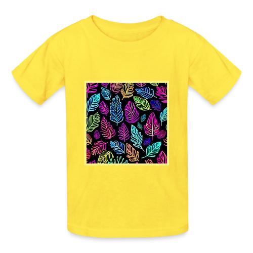Luminous Foliage Tapestry: Neon Leaves Symphony - Heavyweight Kid's T-Shirt