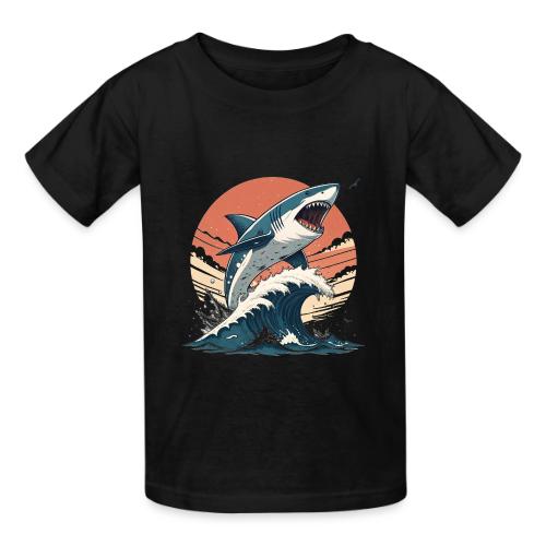 Fierce Shark Breaking Through Waves - Heavyweight Kid's T-Shirt