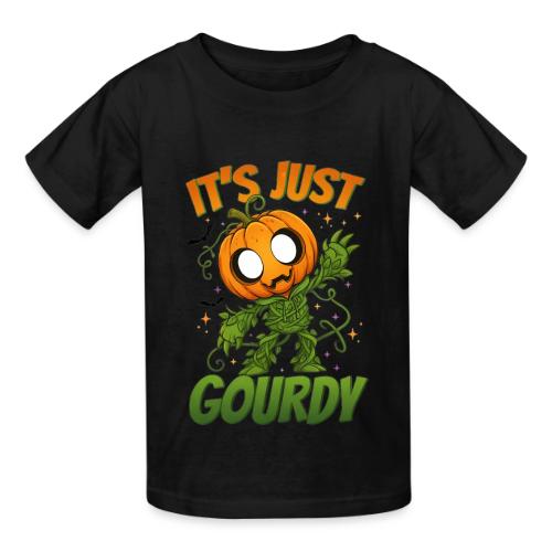 Cute Pumpkin Monster “It’s Just Gourdy” Funny - Heavyweight Kid's T-Shirt