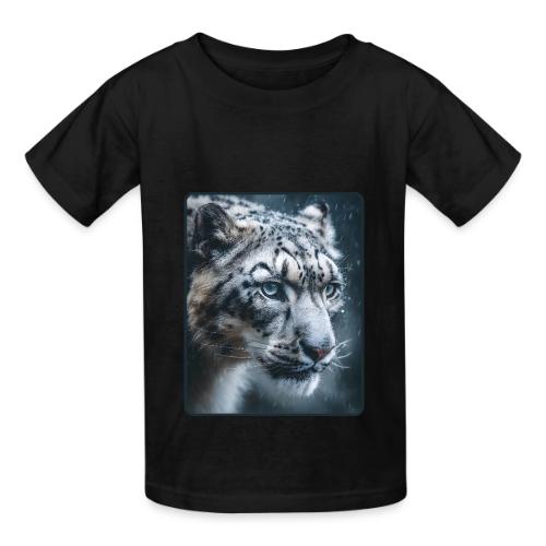 Snow Leopard Blue Eyes Design - Heavyweight Kid's T-Shirt