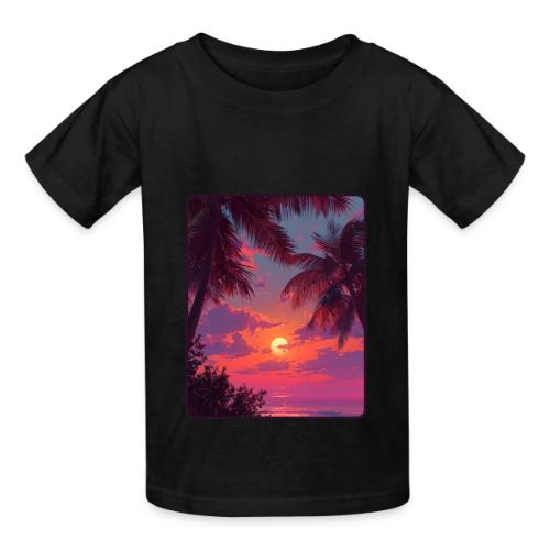 Tropical Sunset Palm Silhouette Design - Heavyweight Kid's T-Shirt