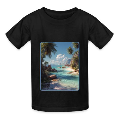 Tropical Island Paradise Ocean Design - Heavyweight Kid's T-Shirt