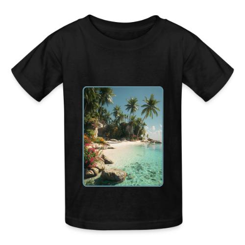 Serene Tropical Beach Floral Design - Heavyweight Kid's T-Shirt