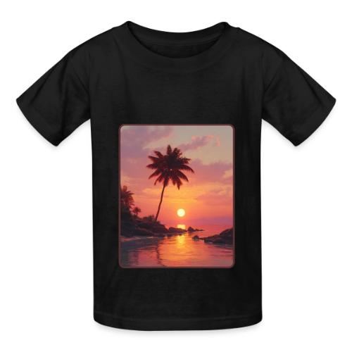 Tropical Beach Sunset Palm Design - Heavyweight Kid's T-Shirt