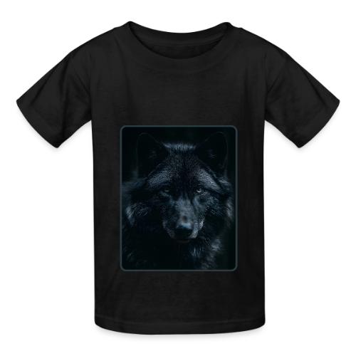 Black Wolf Intense Eyes Portrait Design - Heavyweight Kid's T-Shirt