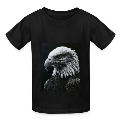 Black White Bald Eagle Design - Heavyweight Kid's T-Shirt