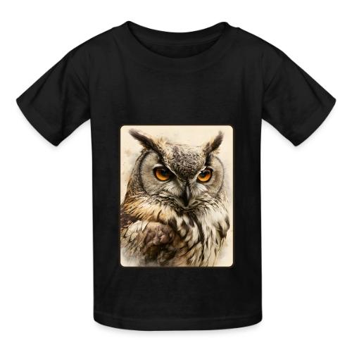 Great Horned Owl Watercolor Design - Heavyweight Kid's T-Shirt