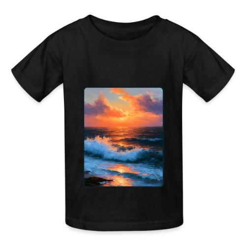 Sunset Storm Waves Oil Painting - Heavyweight Kid's T-Shirt