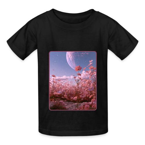 Cosmic Moon & Cosmos Flowers Art - Heavyweight Kid's T-Shirt