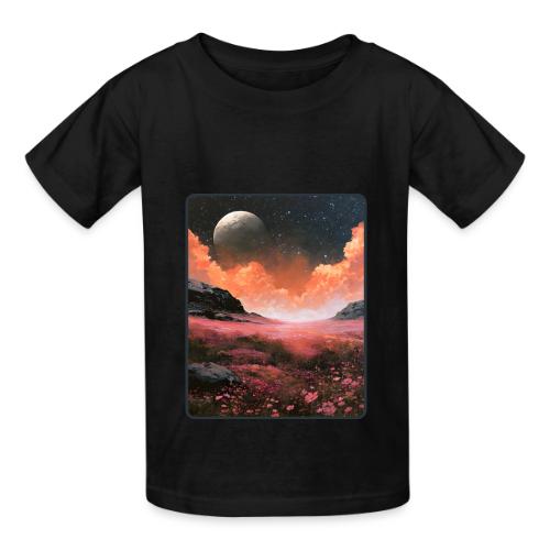 Moonlit Fantasy Flower Landscape - Heavyweight Kid's T-Shirt