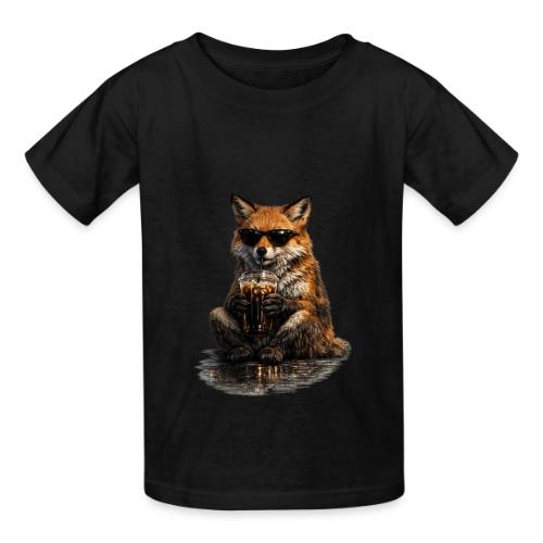 Cool Red Fox Wearing Sunglasses Drinking Coffee - Heavyweight Kid's T-Shirt