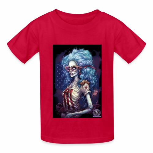 Patriotic Undead Zombie Caricature Girl #1C - Hanes Youth T-Shirt
