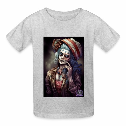 Patriotic Undead Zombie Caricature Girl #6C - Hanes Youth T-Shirt