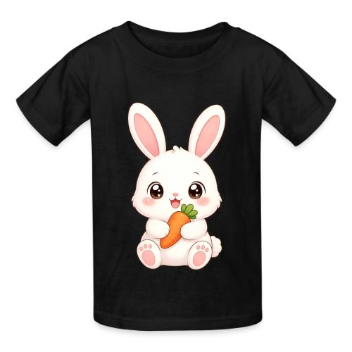 Cute Bunny Rabbit Holding Carrot – Kawaii Easter - Heavyweight Kid's T-Shirt