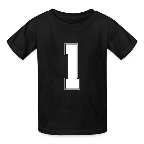White Number 1 – Varsity Font - Heavyweight Kid's T-Shirt