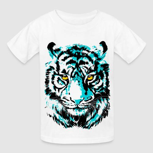Artistic Tiger Head Portrait Drawing - Turquoise - Heavyweight Kid's T-Shirt