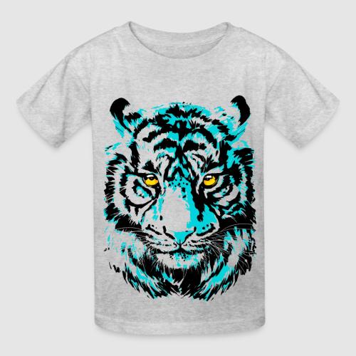 Artistic Tiger Head Portrait Drawing - Turquoise - Heavyweight Kid's T-Shirt