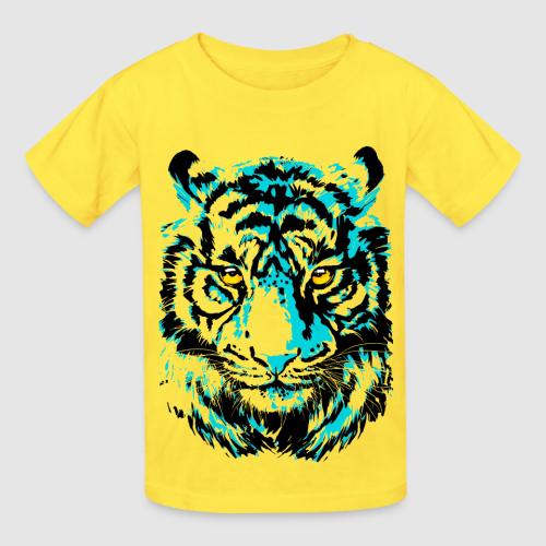 Artistic Tiger Head Portrait Drawing - Turquoise - Heavyweight Kid's T-Shirt