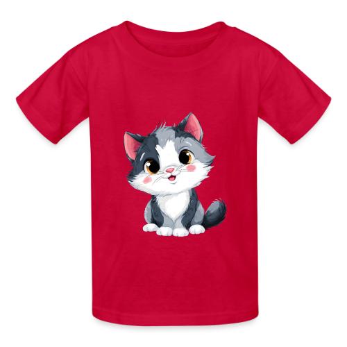 Sweet Sitting Kitten Cartoon Smiling - Heavyweight Kid's T-Shirt