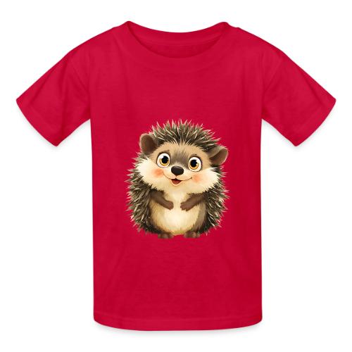 Smiling Cartoon Hedgehog with Joyful Expression - Heavyweight Kid's T-Shirt