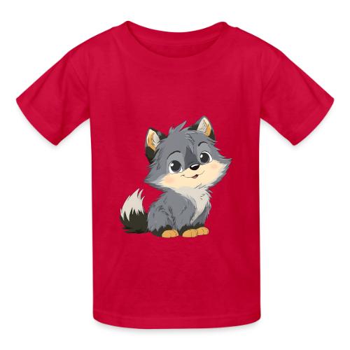 Cute Cartoon Baby Wolf with Innocent Eyes - Heavyweight Kid's T-Shirt