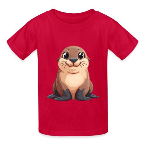 Smiling Cartoon Brown Sea Lion - Heavyweight Kid's T-Shirt