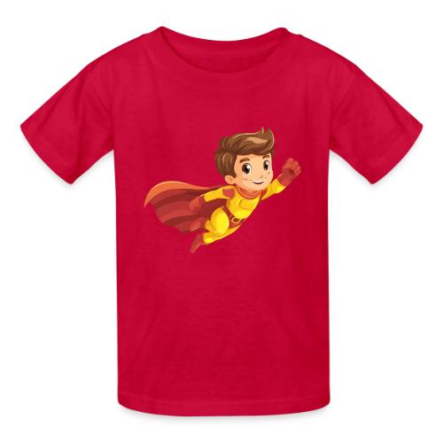 Cheerful Cartoon Superhero Boy Flying High - Heavyweight Kid's T-Shirt