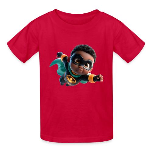 Brave Cartoon Superhero Boy in Green Cape - Heavyweight Kid's T-Shirt