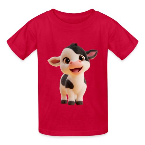 Joyful Cartoon Baby Cow Standing - Heavyweight Kid's T-Shirt