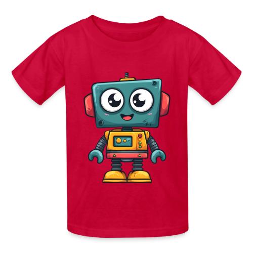 Cute Cartoon Robot Standing with a Smile - Heavyweight Kid's T-Shirt