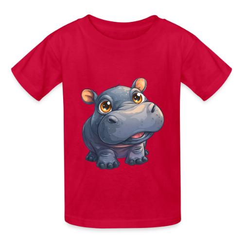 Cute Cartoon Baby Hippo with Big Innocent Eyes - Heavyweight Kid's T-Shirt