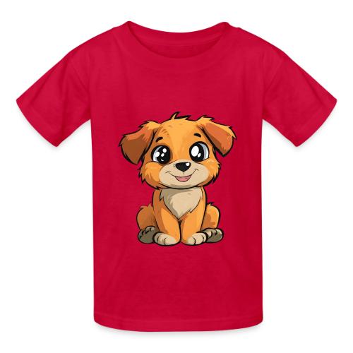 Cute Sitting Puppy Cartoon with Big Eyes - Heavyweight Kid's T-Shirt
