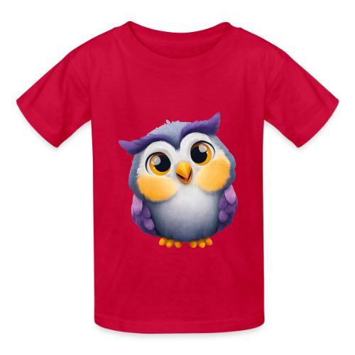 Colorful Cartoon Baby Owl with Big Sparkling Eyes - Heavyweight Kid's T-Shirt