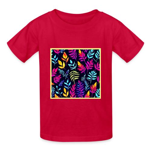 Radiant Autumn Glow: Neon-Hued Leaf Pattern - Heavyweight Kid's T-Shirt