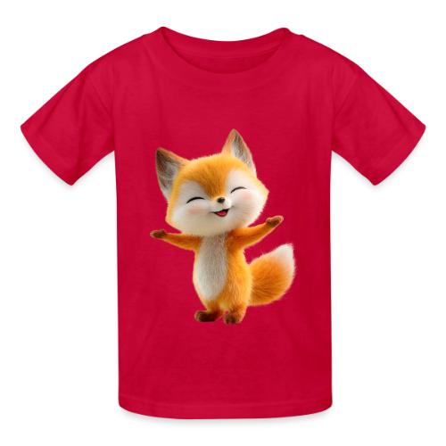 Cute 3D Cartoon Fox Standing Arms Up - Heavyweight Kid's T-Shirt