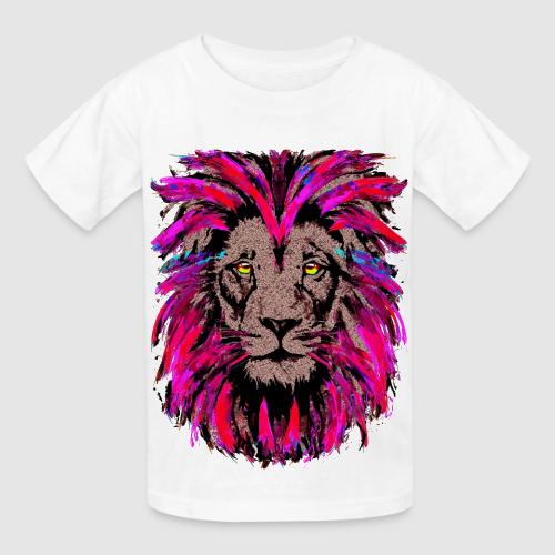 Purple Lion Head - Pink Lion Face Drawing - Heavyweight Kid's T-Shirt