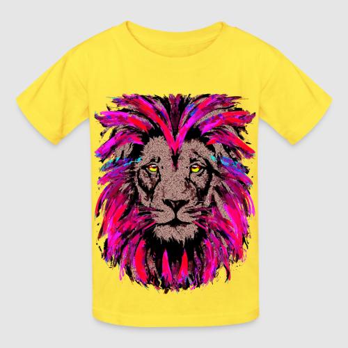Purple Lion Head - Pink Lion Face Drawing - Heavyweight Kid's T-Shirt
