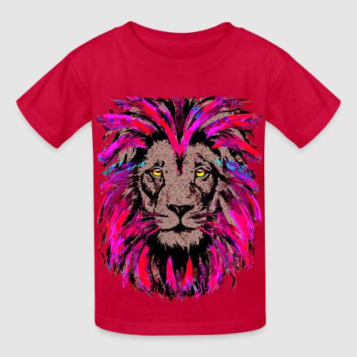 Purple Lion Head - Pink Lion Face Drawing - Heavyweight Kid's T-Shirt
