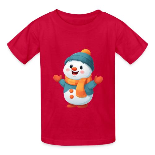 Joyful Cartoon Snowman with Winter Outfit - Heavyweight Kid's T-Shirt