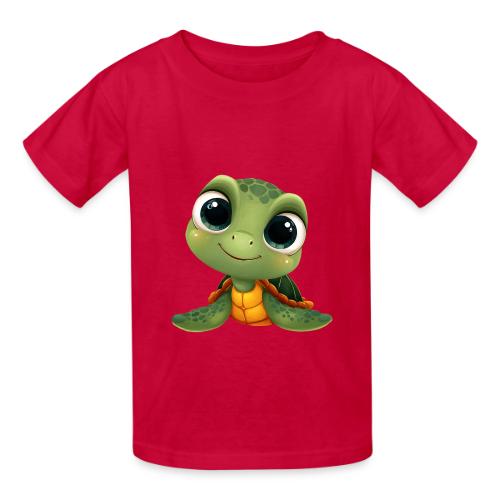 Cheerful Green Cartoon Sea Turtle with Big Eyes - Heavyweight Kid's T-Shirt
