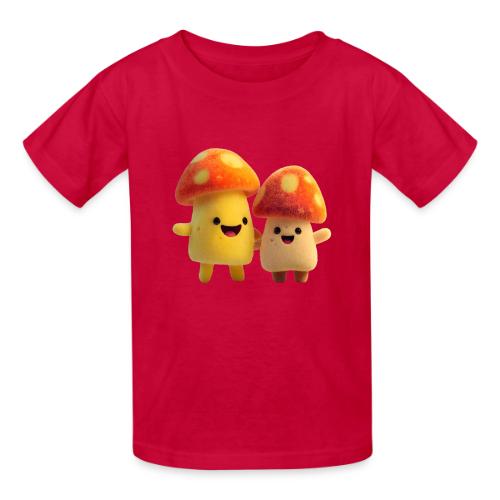Joyful Cartoon Mushroom Duo - Heavyweight Kid's T-Shirt
