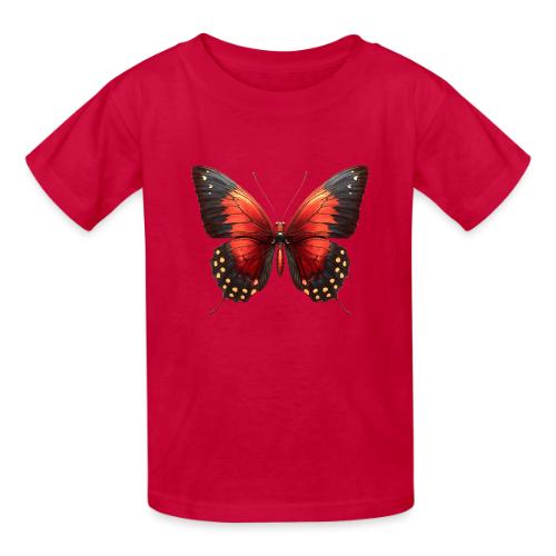 Bright Red, Black, and Yellow Butterfly - Heavyweight Kid's T-Shirt